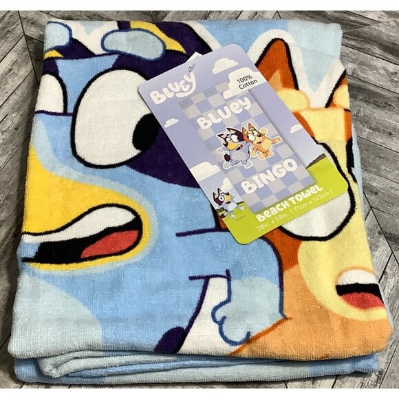 Bluey & Bingo  Beach Towel 100% Cotton 28" X 58" Kids Cartoon Design - Picture 5 of 7